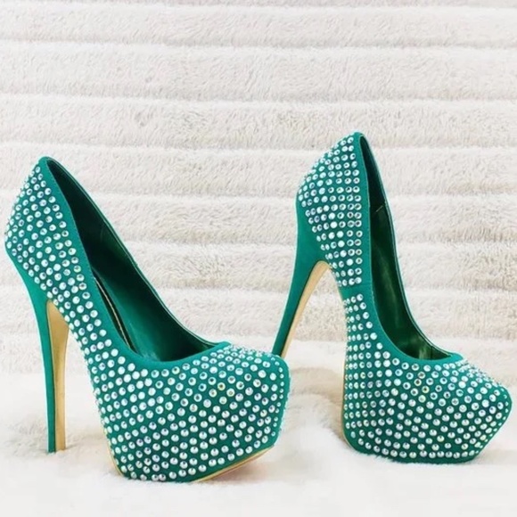 Alba Shoes - * Alba Georgous Sea Green 6" Rhineston High Heel Platform Pumps